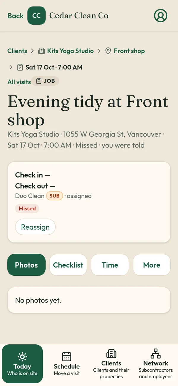 Visit with a Missed tag and Reassign
